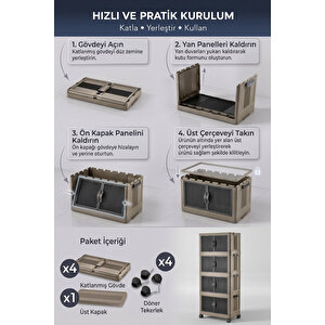 Katlanabilir 4 Katlı "medium" 30 Lt Tekerlekli Manyetik Kapaklı Portatif Saklama Dolabı Toprak