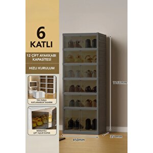 6 Katlı Katlanabilir Ayakkabılık, Modüler Ayakkabı Dolabı, Portatif Düzenleyici,antrasit