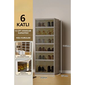 6 Katlı Katlanabilir Ayakkabılık, Modüler Ayakkabı Dolabı, Portatif Düzenleyici, Toprak