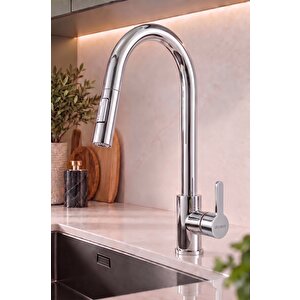 Vita- Sus304 Paslanmaz Çelik Spi̇ralli̇ Mutfak Evye Bataryası - İnce (slim) Zari̇f Başlik (2 Farklı Akış Modlu)-krom Krom