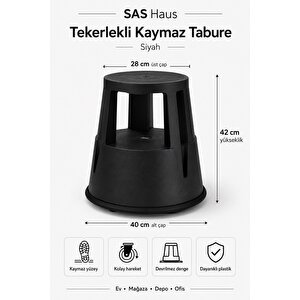 Sas Haus Tekerlekli Kaymaz Basamaklı Tabure  – Çift Katlı Devrilmez Güvenli Basamak Taburesi Siyah