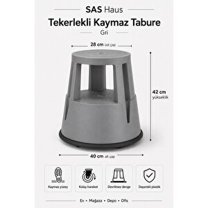 Sas Haus Tekerlekli Kaymaz Basamaklı Tabure  – Çift Katlı Devrilmez Güvenli Basamak Taburesi Gri