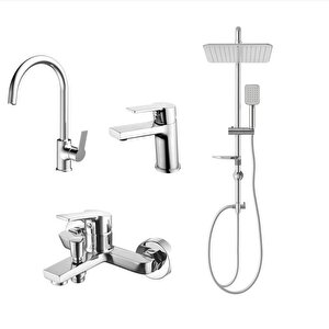 Luna Banyo + Lavabo +evi̇ye Bataryasi + Doppo Long Tepe Duş Si̇stemi̇ İki̇li̇ Set
