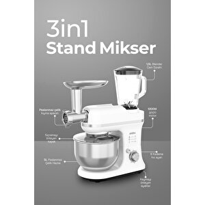 Smx-2772 3’ü 1 Arada Stand Mikser Seti 1200w Hamur Yoğurma Çırpıcı Kıyma Makinesi Blenderlı