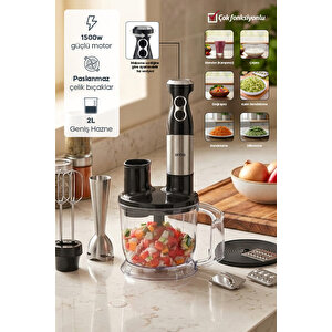 Shb-7532 Çok Fonksiyonlu El Blender Seti - 1500 W | Doğrayıcı, Çırpıcı Ve Rende Aparatlı