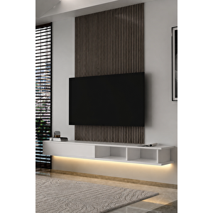 180dhdxtdalB Mono Led Işikli Duvara Monte Tv Sehpasi Beyaz Beyaz