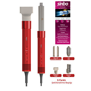 Shd-1760 Kirmizi 5in1 Saç Şekillendirici 16000w Turbo Bldc Motor 110000 Rpm Negatif İyon