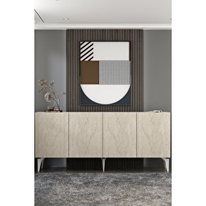 Ka180a1BTG Sadem Konsol Ve Tv Sehpasi, Üni̇tesi̇ Beyaz-Traverten-Gümüş Antrasit-Traverten-Silver