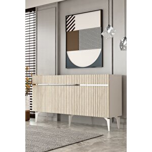 150dhdk5BTG Tedy Lazer Pleksi̇ Desen Konsol Ve Tv Sehpasi, Üni̇tesi̇ Beyaz-Traverten-Gümüş Beyaz-Traverten-Silver