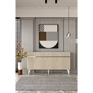 150dhdk5BTG Tedy Lazer Pleksi̇ Desen Konsol Ve Tv Sehpasi, Üni̇tesi̇ Beyaz-Traverten-Gümüş Beyaz-Traverten-Silver