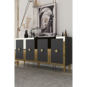 150dhdk4AA Li̇na Lazer Pleksi̇ Desen Konsol Ve Tv Sehpasi, Üni̇tesi̇ Antrasit-Altın Antrasit Gold