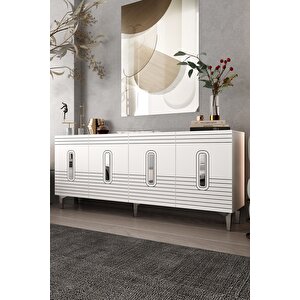 180dhdk8BG Luna Lazer Pleksi̇ Desen Konsol Ve Tv Sehpasi Beyaz-Gümüş Beyaz Silver