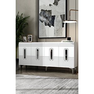 150dhdk8BG Luna Lazer Pleksi̇ Desen Konsol Ve Tv Sehpasi, Üni̇tesi̇ Beyaz-Gümüş Beyaz Silver