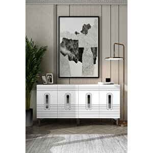 150dhdk8BG Luna Lazer Pleksi̇ Desen Konsol Ve Tv Sehpasi, Üni̇tesi̇ Beyaz-Gümüş Beyaz Silver