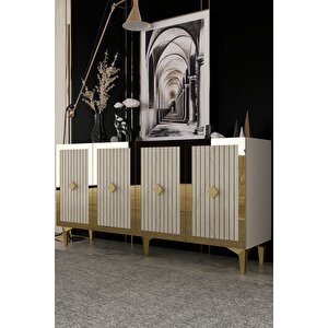 150dhdk4BTA Li̇na Lazer Pleksi̇ Desen Konsol Ve Tv Sehpasi, Üni̇tesi̇ Beyaz-Traverten-Altın Beyaz-Traverten-Gold
