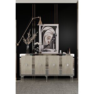 150dhdk4BTG Li̇na Lazer Pleksi̇ Desen Konsol Ve Tv Sehpasi, Üni̇tesi̇ Beyaz-Traverten-Gümüş Beyaz-Traverten-Silver