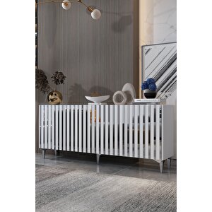 180dhdk6BG Aden Pleksi̇ Desen Konsol Ve Tv Sehpasi, Üni̇tesi̇ Beyaz-Gümüş Beyaz Silver