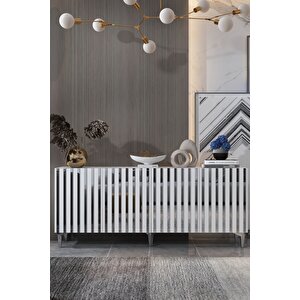 180dhdk6BG Aden Pleksi̇ Desen Konsol Ve Tv Sehpasi, Üni̇tesi̇ Beyaz-Gümüş Beyaz Silver