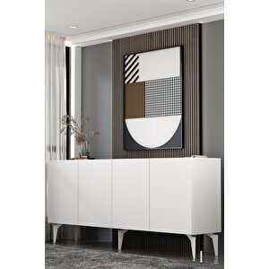 Ka180a1BG Sadem Konsol Ve Tv Sehpasi, Üni̇tesi̇ Beyaz-Gümüş Beyaz Silver