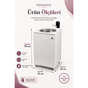 Mobil Lavabo Seyyar Lavabo Yeni Yönetmeliğe Uygun Model Şarjlı Elektronik Musluklu Çift Su Hazneli 360° Tekerlekli Paslanmaz Evyeli