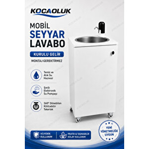 Yeni Yönetmeliğe Uygun Model Seyyar Lavabo Tekerlekli Mobil Lavabo Şarjlı Musluklu 10+10 L Hazneli Kurulu