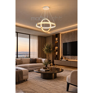 Deksa Meridyen Halka Led Sarkıt Avize - Beyaz Gold Modern Salon Avizesi