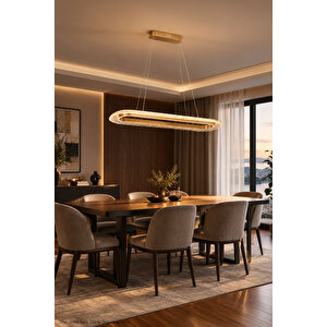 Atena Led Avize - Kristal Cam Efektli Oval Lüks Salon Ve Yemek Odası Aydınlatması