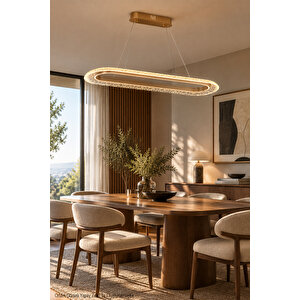 Atena Led Avize - Kristal Cam Efektli Oval Lüks Salon Ve Yemek Odası Aydınlatması