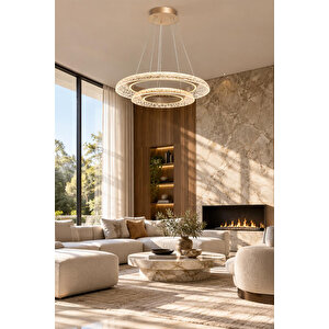 Mirena İkili Eskitme Led Avize -modern Kristal Cam Efektli Salon Ve Oturma Odası Avizesi