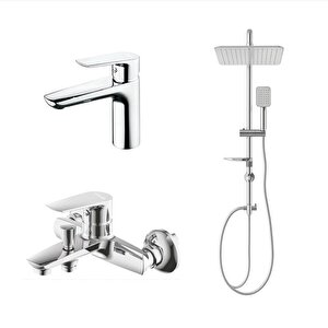 Creavi̇t Solo Banyo Bataryasi + Solo Lavabo Bataryasi + Doppo Long Tepe Duş Si̇stemi̇ İki̇li̇ Set