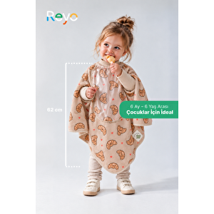 6 Ay-6 Yaş Uzun Kollu Bebek Mama Önlüğü, Çocuk Aktivite Önlüğü, Pamuklu, Sıvı Geçirmez İç Katmanlı Havlu Bebek Beslenme Önlüğü - Kruvasan
