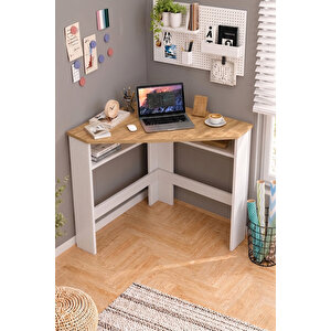 Casual Köşe Çalışma Masası Raflı Bilgisayar Ve Ders Çalışma Masası Sepet-beyaz Cas1-sw