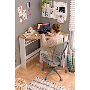 Casual Köşe Çalışma Masası Raflı Bilgisayar Ve Ders Çalışma Masası Sepet-beyaz Cas1-sw