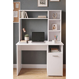 Bloom Kitaplıklı Çalışma Masası Dolaplı Bilgisayar Masası 110 Cm Beyaz Bom1-w