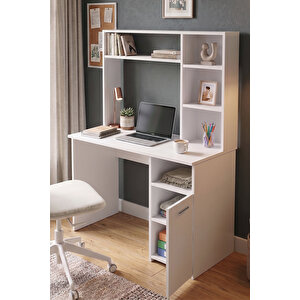 Bloom Kitaplıklı Çalışma Masası Dolaplı Bilgisayar Masası 110 Cm Beyaz Bom1-w