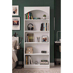 Venti 5 Raflı Kitaplık Modern Çok Amaçlı Salon Ofis Kitaplığı 187 Cm Beyaz Vin1-w