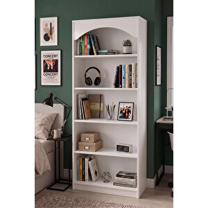 Venti 5 Raflı Kitaplık Modern Çok Amaçlı Salon Ofis Kitaplığı 187 Cm Beyaz Vin1-w