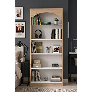 Venti 5 Raflı Kitaplık Modern Çok Amaçlı Salon Ofis Kitaplığı 187 Cm Sepet-beyaz Vin1-sw