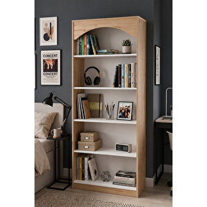 Venti 5 Raflı Kitaplık Modern Çok Amaçlı Salon Ofis Kitaplığı 187 Cm Sepet-beyaz Vin1-sw