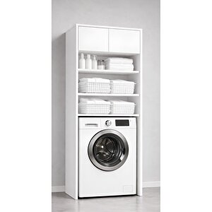 Lavin Beyaz Çamaşır Makinesi Üstü Dolap Çok Amaçlı Banyo Dolabı Raflı