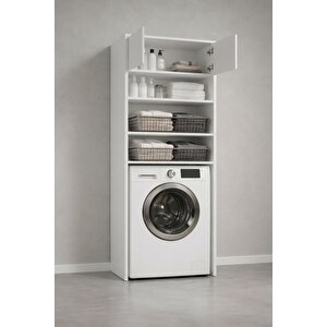 Lavin Beyaz Çamaşır Makinesi Üstü Dolap Çok Amaçlı Banyo Dolabı Raflı