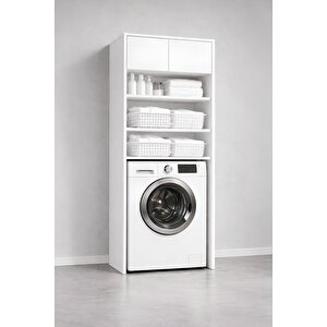 Lavin Beyaz Çamaşır Makinesi Üstü Dolap Çok Amaçlı Banyo Dolabı Raflı