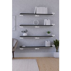 100 Cm 4lü Mat Siyah Mdf Uçan Duvar Rafı Gizli Bağlantı Kitaplık