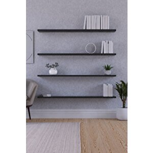 100 Cm 4lü Mat Siyah Mdf Uçan Duvar Rafı Gizli Bağlantı Kitaplık