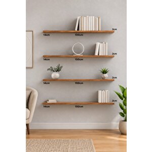 Yankı-byeg 100 Cm 4lü Safir Meşe Mdf Uçan Duvar Rafı Gizli Bağlantı Kitaplık
