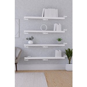 100 Cm 4lü Mat Beyaz Mdf Uçan Duvar Rafı Gizli Bağlantı Modern Tasarım
