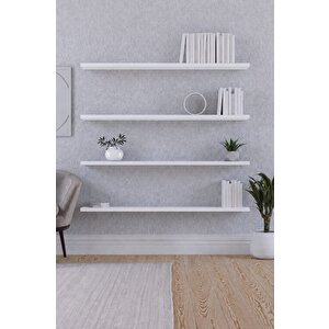 100 Cm 4lü Mat Beyaz Mdf Uçan Duvar Rafı Gizli Bağlantı Modern Tasarım