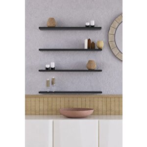 70 Cm 4lü Mat Siyah Mdf Uçan Duvar Rafı Gizli Bağlantı Modern Tasarım