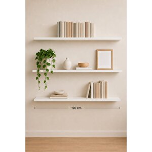 120 Cm 3lü Mat Beyaz Mdf Gizli Montaj Ahşap Duvar Rafı Uçan Raf Kitaplık