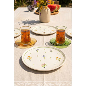 Botanical 12 Parça 4 Kişilik Seramik Pasta Tabağı Seti 20 Cm / Çay Seti 170 Cc